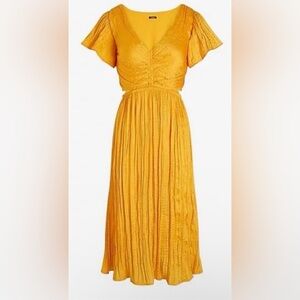 EXPRESS Marigold Satin V-Neck Flutter Sleeve Pleated Cutout Midi Dress SZ S